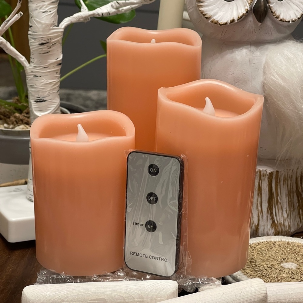 HOME REFLECTIONS Set of 3 Flameless Candles With Remote Control In Coral - Picture 3 of 11